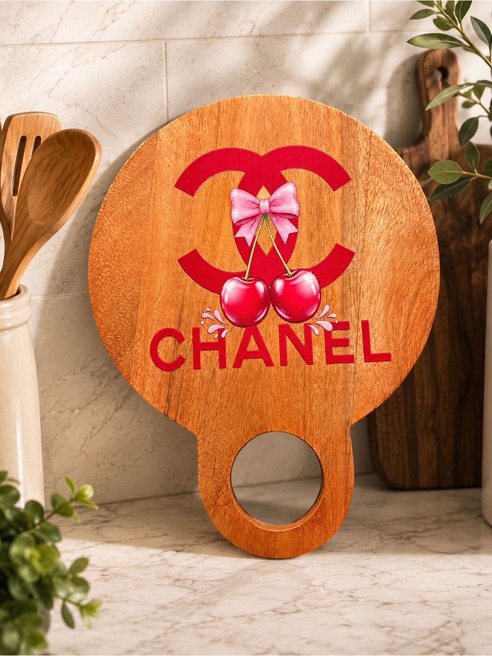 Red Logo Cherry Wooden Charcuterie Board
